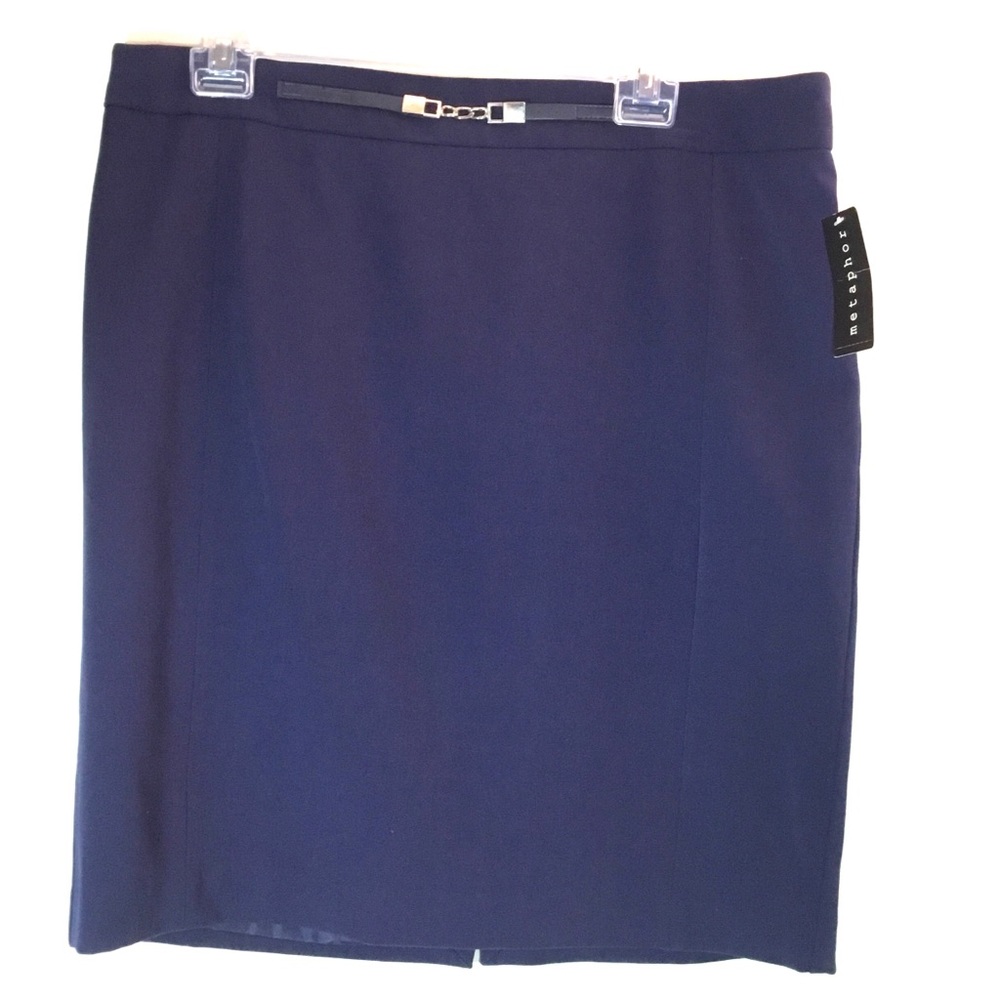 NWT Metaphor Navy Blue Skirt with Front Accent and Back Zipper + Lining Size 16